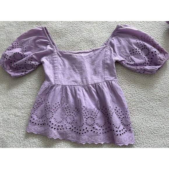 Walter Baker Novalee Top Lavender Eyelet Square Neck Short Puff Sleeve - Picture 7 of 16